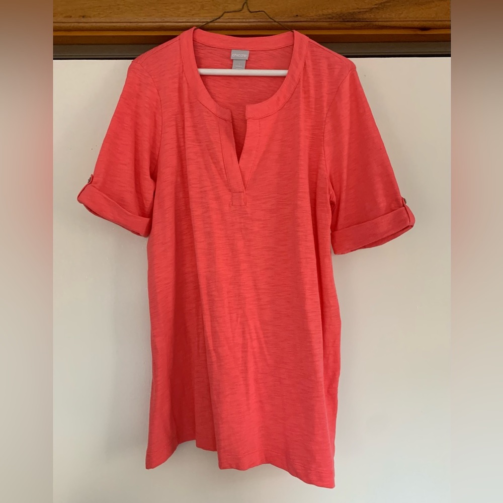 NEW—CHICO’S size 1 - NEW Orange V-neck short sleeve Top -NEVER WORN